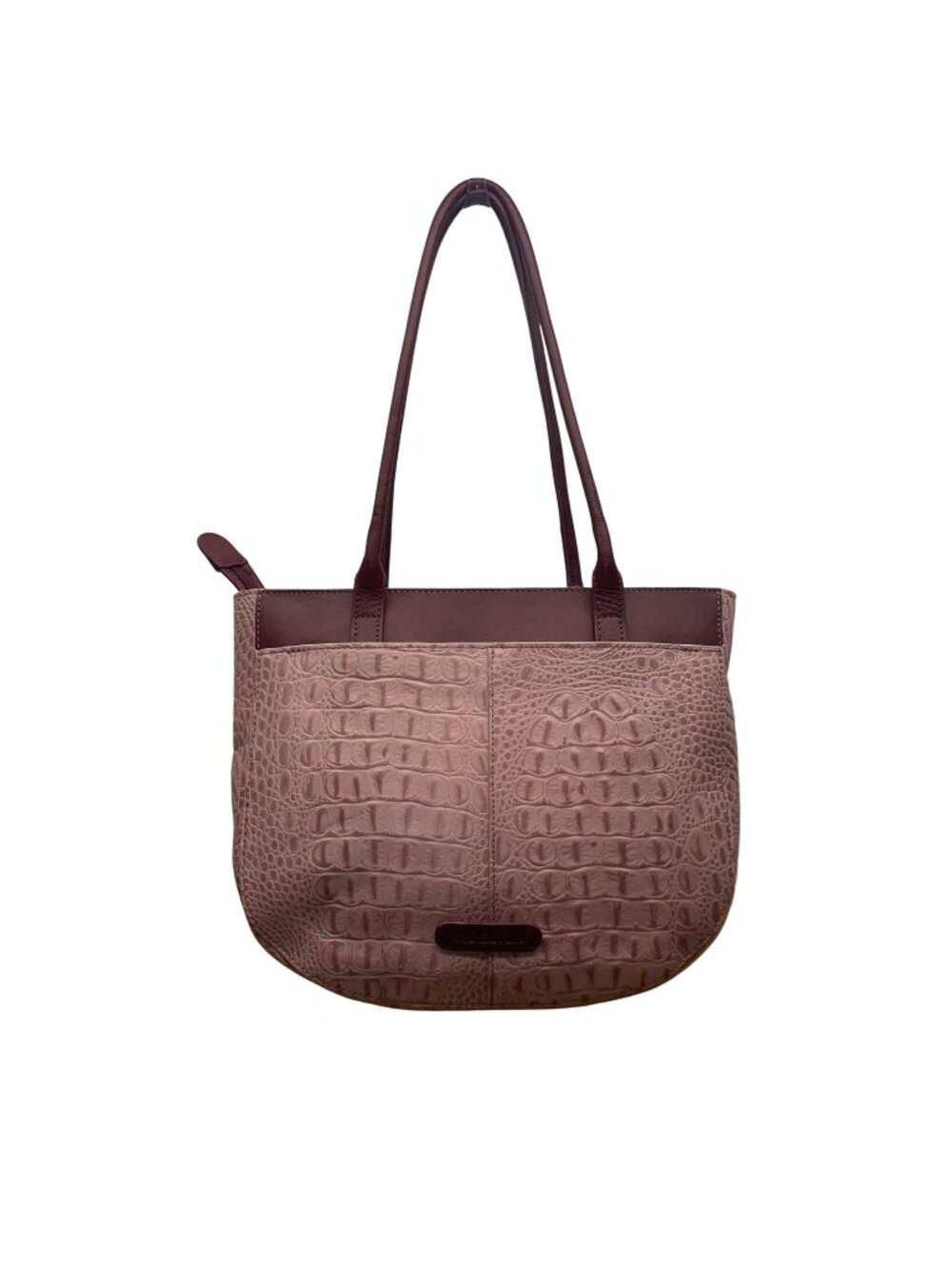 Hidesign Women’s Burgundy Leather Croc-Embossed Gold Detail Dual Straps Tote Bag
